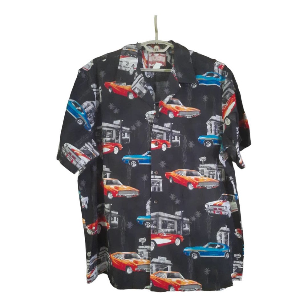 RJC Mens Vintage Car Road Stop Shirt Black Orange Short Sleeve Size 2XL